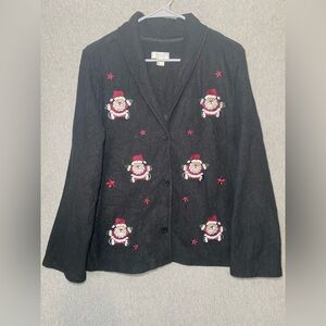 Christopher Banks Black Fleece Santa Christmas Holiday Button Jacket Women L